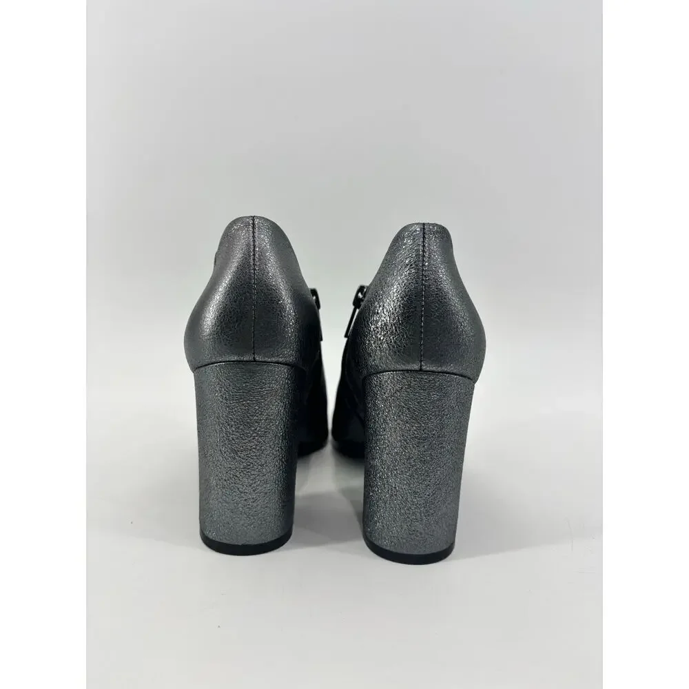 Naturalizer Womens 7.5 Metallic Pewter Gray Block Heel Ankle Booties
